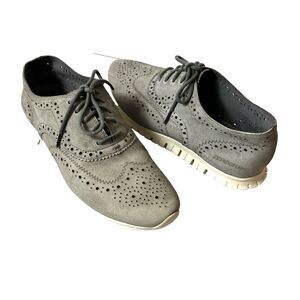 Cole Haan ZeroGrand Shoes Womens 8.5 B Casual Oxford Wing Tip Lace Up Gray Suede